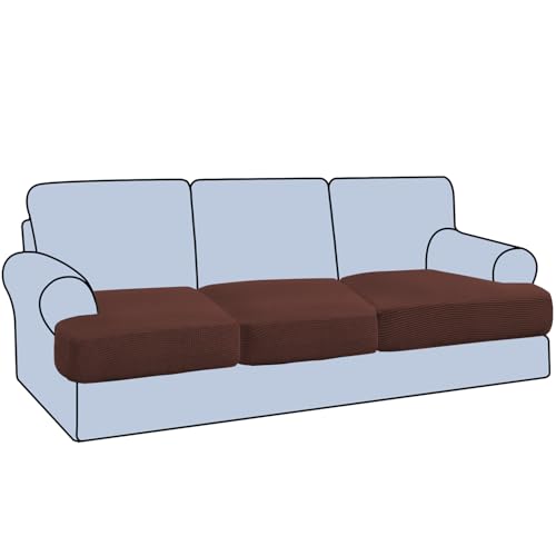 H.VERSAILTEX Stretch 3 Piece T Cushion Sofa Slipcovers Individually Sofa Cushion Covers for 3 Cushion Couch Sofa Seat Cushion Covers with Elastic Bands Featuring Thicker Jacquard Fabric, Burnt Brick