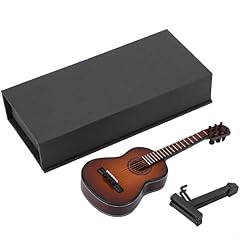 Garosa Mini Guitar, 5.5 Inch Wooden Ornament with Stand and Case, Brown, Handmade Decor for Home Desk Office - Les Beatles, Paul McCartney, John Lennon, RIngo Starr, George Harrison