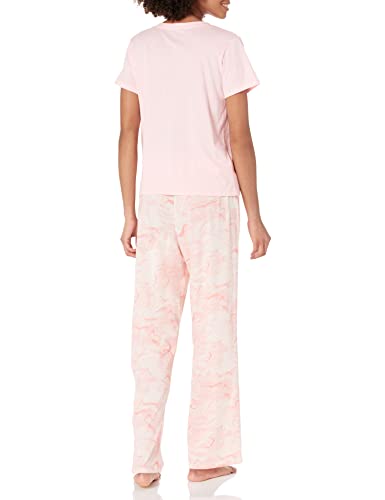 Tommy Hilfiger Women's Top Short Sleeve V-Neck Heart Logo Pant Bottom Pajama Set Pj 2Pc, Marble, Extra Large #TOP1
