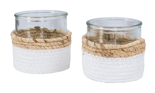 levandeo Lot de 2 photophores en verre - Hauteur : 10 cm - Blanc naturel - Décoration de table