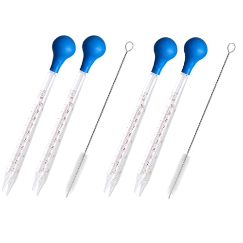 ZYEKIU 4 Piezas 10 ml Pipetas Cristal, Glass Cuentagotas Graduada con Escala Transparente, Pipeta con Bola de Goma y Cepillo de Limpieza, Cuentagotas Apto para Laboratorios y Cocinas