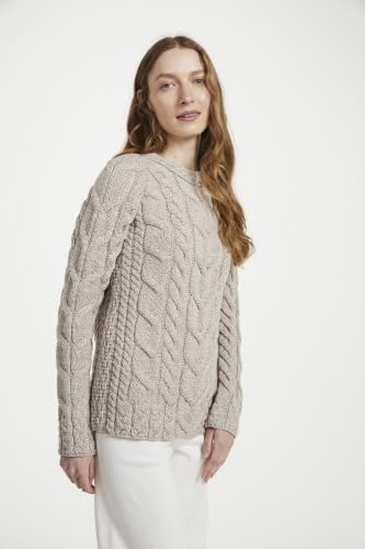 Image of Aran Woollen Mills - Carraig Donn Ladies Irish Multi Cabled Raglan Super Soft Merino Wool Sweater