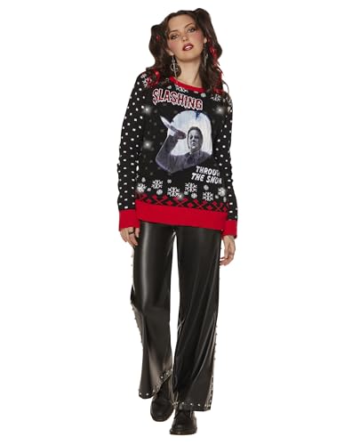 Spencer’s Michael Myers Light-Up Slashing Through The Snow Christmas Sweater | Light-Up Christmas Sweater3