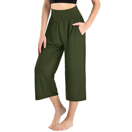 Ipletix Capri Pants for Women Casual Gaucho Wide Leg 23" ArmyGreen S - image 1