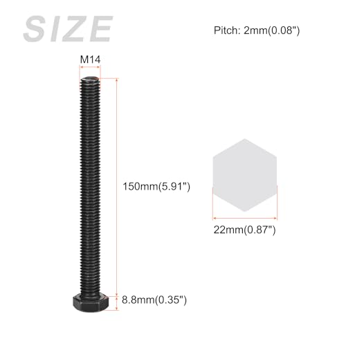 Image of METALLIXITY Hex Bolts (M14-2x150mm) 2Pcs, Carbon Steel Fully Threaded Black Oxide, Coarse Thread UNC Hex Head Screw Bolt - for Furniture Repair