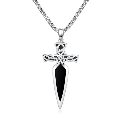 Sword Necklace 925 Sterling Silver Dagger Pendant Necklace Retro Gothic Jewelry Gifts for Men Father Women