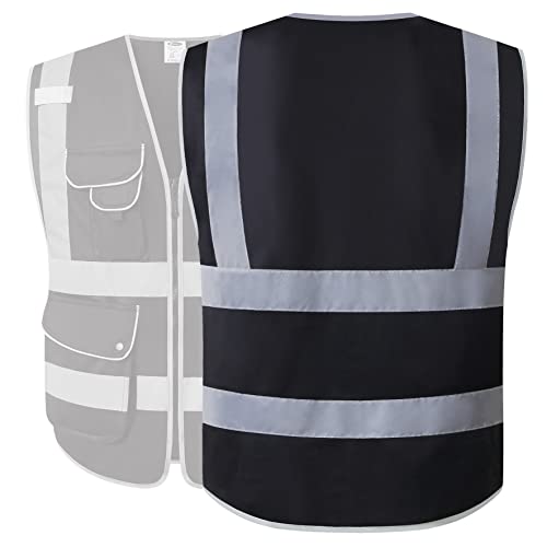 Image of JKSafety 9 Multi-Functional Pockets Zipper Front Safety Vest With Reflective Strips Meet ANSI ISEA Standards (150-Black, X-Large)
