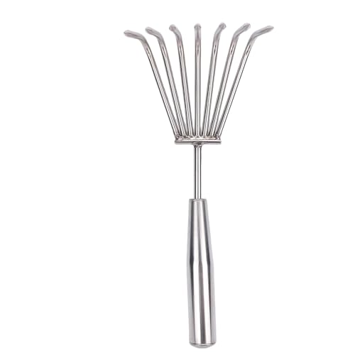 Cocoarm Rastrillo de Mano, Cultivador de Suelo de Acero Inoxidable con 7 Púas para Jardinería, Rastrillo de Playa Pequeño Ergonómico para Deshierbe y Cultivo de Suelo