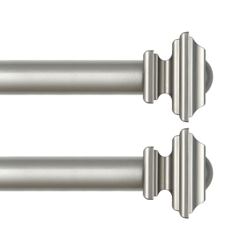 KAMANINA 2 Pack Curtain Rods for Windows 48 to 84 Inches, 1 Inch Curtain Rod 32 to 86 inch(2.6-7.1ft), Single Drapery Rods with Square Finials, Antique Silver