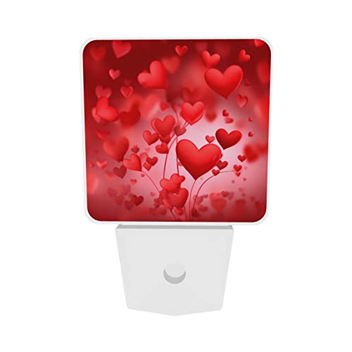 Image of Balloon Romantic Heart LED Plug-in Night Lamp 2 Piece Set, Auto Sensor Love Valentine's Nightlights Set of 2 for Bedroom Bathroom Stairs