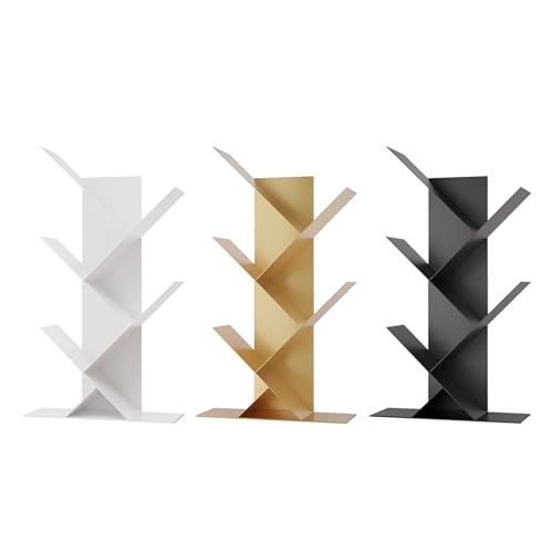 Tree Book Shelf,Small Desktop Bookshelf,Wood Bookcase,Desk Display Bookshelves,Floor Standing Organizer Bookcases for Living Room,Bedroom,Office(2tier, Gold) - Image 5