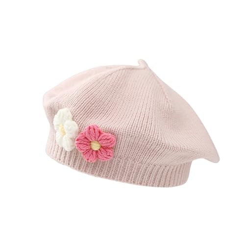 Baby Beret Hat Toddler Girls Winter Warm Knit Beanie French Artist Bonnet Cap with Cute Flower Accent