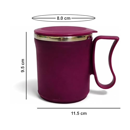 Image of Insulated Stainless Steel Coffee Mug with Lid, 300ml, Double Wall, Reusable Travel Mug for Home & Office (Purple - Navy Blue)