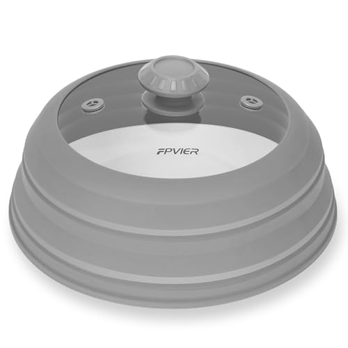 Image of Microwave Splatter Cover – Glass & Silicone Microwave Cover for Food with Vented Lid, Fits 6-11 Inch Plates & Bowls, Prevents Mess & Soggy Leftovers