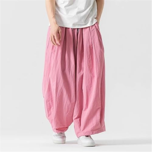 Pohullan Men Cargo Pants Japanese Style Casual Pants Loose Harem Elastic Waist Wide Leg Trouser2