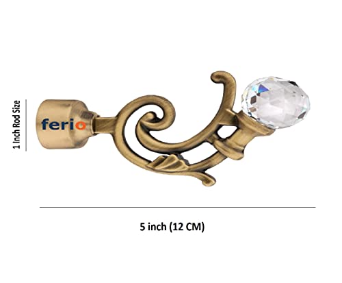 Image of FERIO Brass Antique Finish Zinc and Diamond Curtain Finials for Door and Window Accessories 1 inch Rod Set of 3 (6 Pcs) Curtain Brackets /Holders for Home Decor