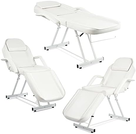 VONLUCE Beauty Bed, Adjustable Multiple Level Steel Frame 3 Section Leather Massage Bed 150kgs/330lbs Max Weight Capacity, Detachable Armrest & Headrest Massage Table Beauty Table, White