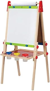 Hape All-in-1 Easel, Award-Winning Double-Sided Kids Standing Easel Adjustable Height Stand with Paper Roll, Chalkboard, Whiteboard, Magnets and 3 Paint Pots