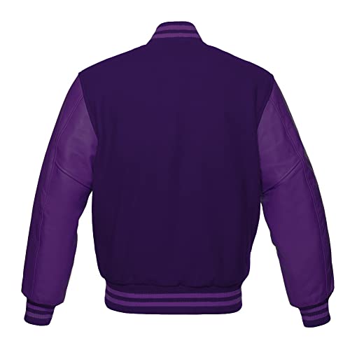 Varsity Baseball Letterman Bomber School Purple Wool & Genuine Purple Leather Sleeves Jacket2