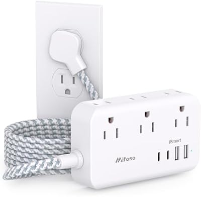 Power Strip Extension Cord – 6 Outlets and 4 USB (2 USB C), Braided Cord with Ultra Thin Flat Plug, Wall Mount, Overload Protection, Travel, Cruise Ship, Dorm Room Essentials (10F…