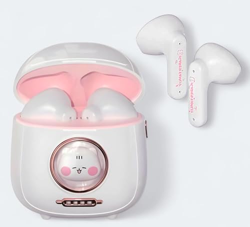 MOROZKISPA Cartoon Cat Earbuds 5.1 Headphones with ANC, Smart Touch, HD Sound Quality, Memory Pairing Waterproof IPX4, Battery Life Headset 28H, Christmas, Birthday Gift (White)