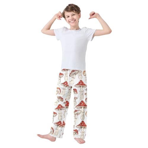 ZZXXB Cartoon Mushroom Boys Long Pants Soft Trousers Elastic Waist Kids Lounge Bottoms with Pockets S-XL2