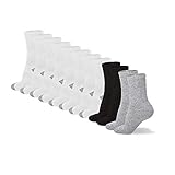 No Nonsense Kids Sport Crew Sock ExpanTech - 12 Pair Pack White/Grey/Black - 12 Pair Pack, Large