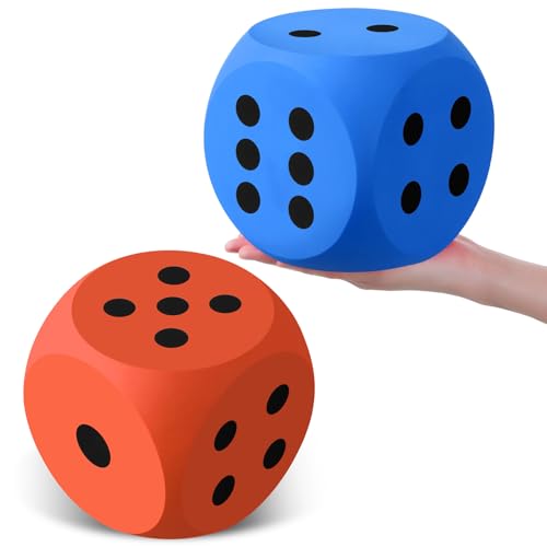 Shappy 6 Inches Foam Dice Fun Filled Large Educational Toy Kawaii Giant Dice Decorative Eva Foam Jumbo Cube Big Square Building Blocks for Game Nights Learning Sessions(Orange and Blue,2 Pcs)
