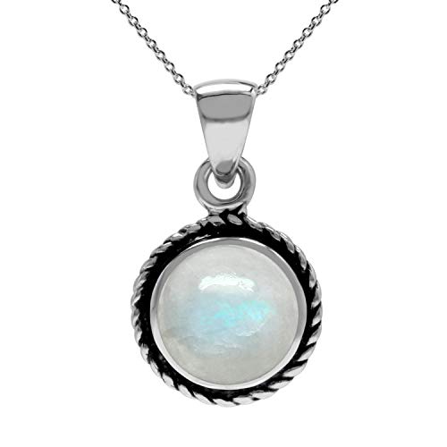 Silvershake Natural Moonstone 925 Sterling Silver Rope Solitaire Pendant with 18 Inch Chain Necklace