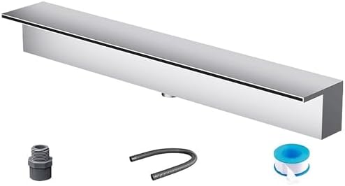 Heavy Duty Stainless Steel Waterfall Spillway for Garden Fish Pond, Patio, Deck, and Pool - 72" 60" 48" 40" 36" 34" 24" 20" 18" 16" 12" Wide, Embedded Fountain Accessories (Black, Outlet 15)