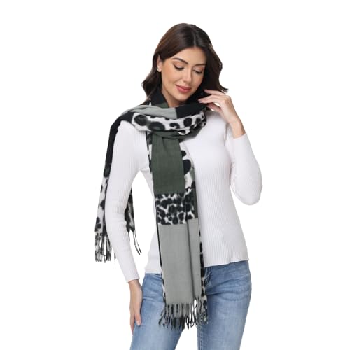 ZCJ Schal Damen Warm Herbst Winter Leopardenmuster - Kaschmir Gefühl Leo Halstuch mit Fransen, Winterschal für Damen als Premium Tuch & Animal Print Schals und Tücher für...