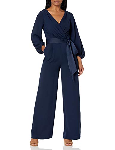 Eliza J Women's Faux WRAP Long Sleeve Jumpsuit, Navy, 6