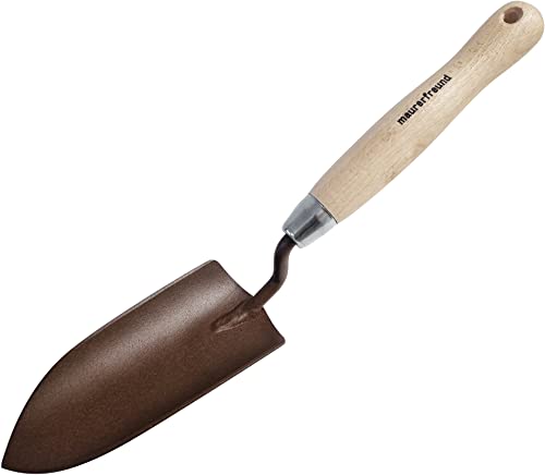 Blumenkelle Rust- Edition, extra Langer Griff aus Buchenholz, hochwertigster Kohlenstoffstahl, Made in Germany