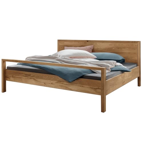 Lomadox Bett mit Holzkopfteil und Fußteil Bettgestell 200x200 cm, Doppelbett Ehebett Jugendbett Gästebett Einzelbett Eiche massiv
