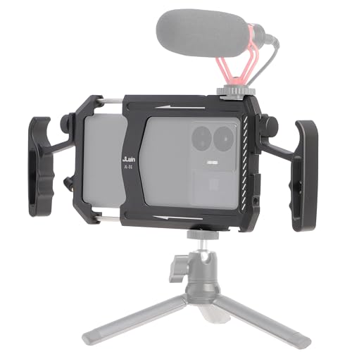 FOTGA Support vidéo pour smartphone en métal avec deux poignées, stabilisateur de coque d'appareil photo en alliage d'aluminium pour cinéaste de téléphone portable iPhone