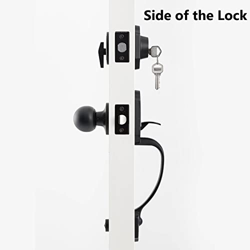Kiayaci Front Door Lock Set Black Front Door Handle Exterior Door Lock Set With Deadbolt Single Cylinder Handleset Curved Handle Lower Half Grip Round Knob Matte Black Front Door Knob #TOP1