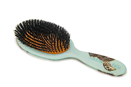 Rock & Ruddle Natural Pure Boar Bristle Hair Brush for Women and Kids (Large, 21cm) - Perfect for Wet or Dry Hair, Detangling Smoothing Blowdrying - Made in UK - Turtles - Image 2