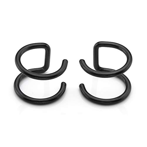 PiercingJ 2pcs Black Stainless Steel Wrap Ear Cuff Earring Cartilage Clip on No ...
