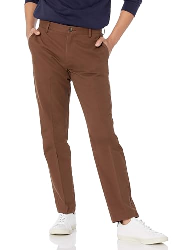 Amazon Essentials Men's Slim Fit Casual Chino Trousers, Brown, 31W / 30L