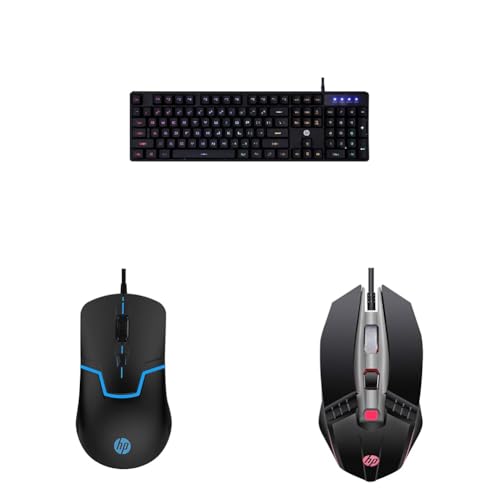 Image of HP K300 Backlit Membrane Wired Gaming Keyboard(4QM95AA) & M100 USB Wired Gaming Optical Mouse(3DR60PA, Black) & M270 Backlit USB Wired Gaming Mouse with 6 Buttons (7ZZ87AA)