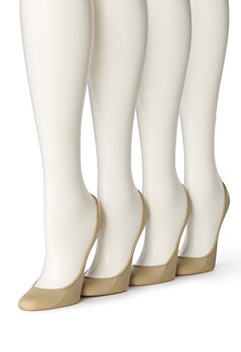 Hue Women's 4 Pair Microfiber No Show Liner Sock, Cream,Medium/Large (Size 2)