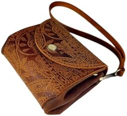 TeriArte Hakiki Deri Kadın Cüzdan, Gerçek Deri Mini Çanta, Bilek Askılı Körüklü Taşıma Çantası, Kadın Hediyelik Ürün (desenli camel) - Görsel 2