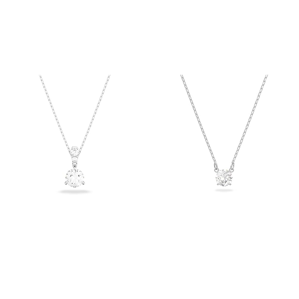 Swarovski Pendente Solitaire, Bianco, Placcato rodio & Collana Attract, Taglio tondo, Bianca, Placcato rodio
