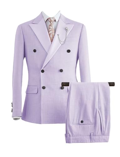 Double Breasted Mens Linen Suit 2 Piece Slim Fit Linen Suits for Wedding Groom Suit Peak Lapel Blazer Pants Sets