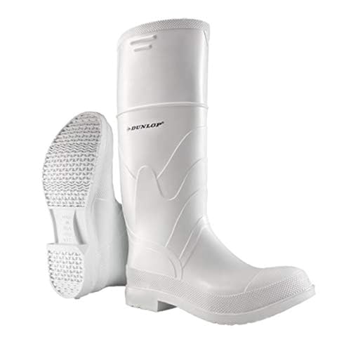 Image of DUNLOP White PVC Plain Toe - Rubber Boots for Men & Women - PVC - Work & Concrete Boots - Waterproof with Tall shaft - Chemical and Slip resistant - White - Size 3-13