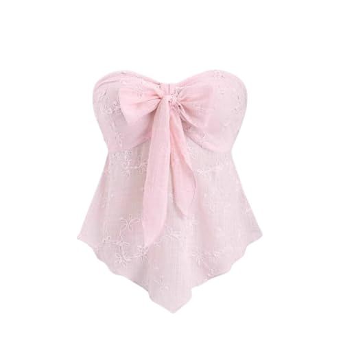 YELLOOP Coquette Y2k Tube Top Summer 2025 Trendy Sheer Lace Peplum Tops Y2k Tops for Women Cute Strapless Bandeau 90s