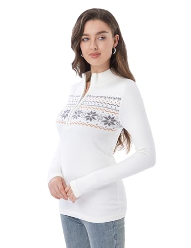 AmélieBoutik Women Fair Isle Quarter Zip Pullover Sweaters Long Sleeve Collared Fitted Knit Tops3