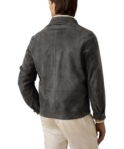 Hide & Seek Men's Vintage Shirt Collar Classic Button-Up Design Casual Long-Sleeve Suede Leather Jacket3