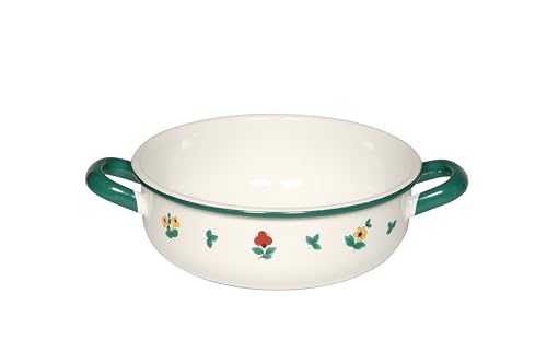 Riess, 0443-049, Bauernschüssel 14, COUNTRY - GMUNDNER STREUBLUMEN, Durchmesser 14 cm, Höhe 6.4 cm, Inhalt 0.85 Liter, Emaille, Farmerschüssel, weiß mit Streublumen, Induktion