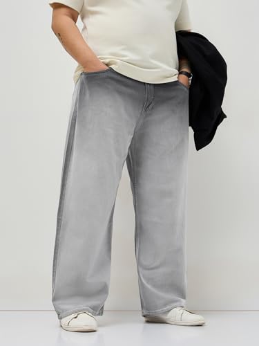 Image of Urbano Plus Men's Loose Baggy Fit Heavy Washed Faded Denim Jeans Non-Stretchable